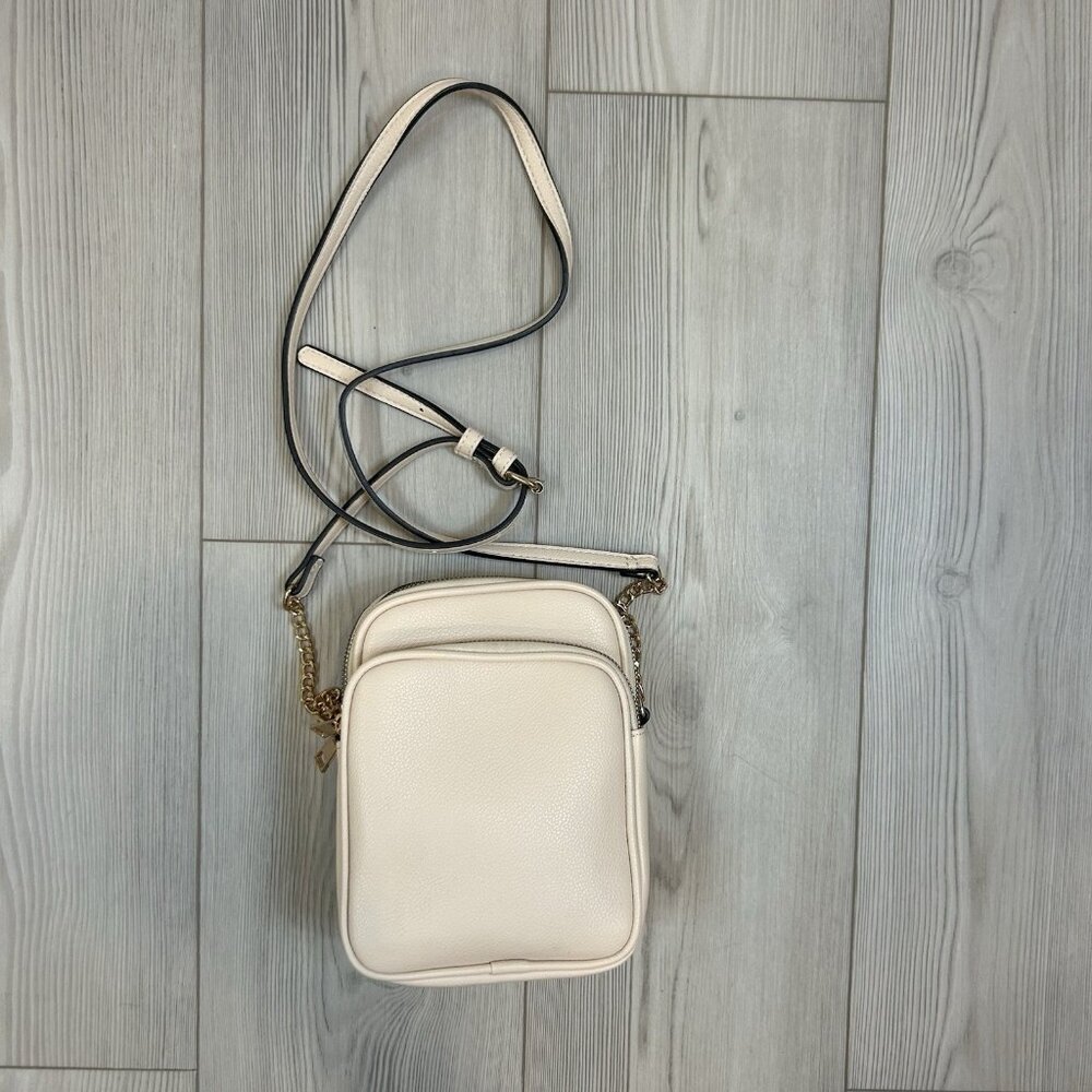 NEW Triple Compartment Zip Ivory Faux Leather Crossbody Bag Casual Minimalist